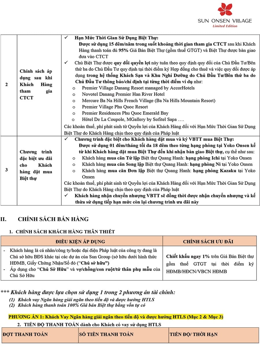Chính sách bán hàng biệt thự Sun Onsen Village Limited Edition tháng 01/2021 - Trang 2.