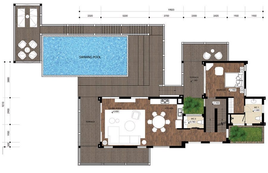 Mặt bằng tầng 1 mẫu biệt thự đơn lập F-OR.