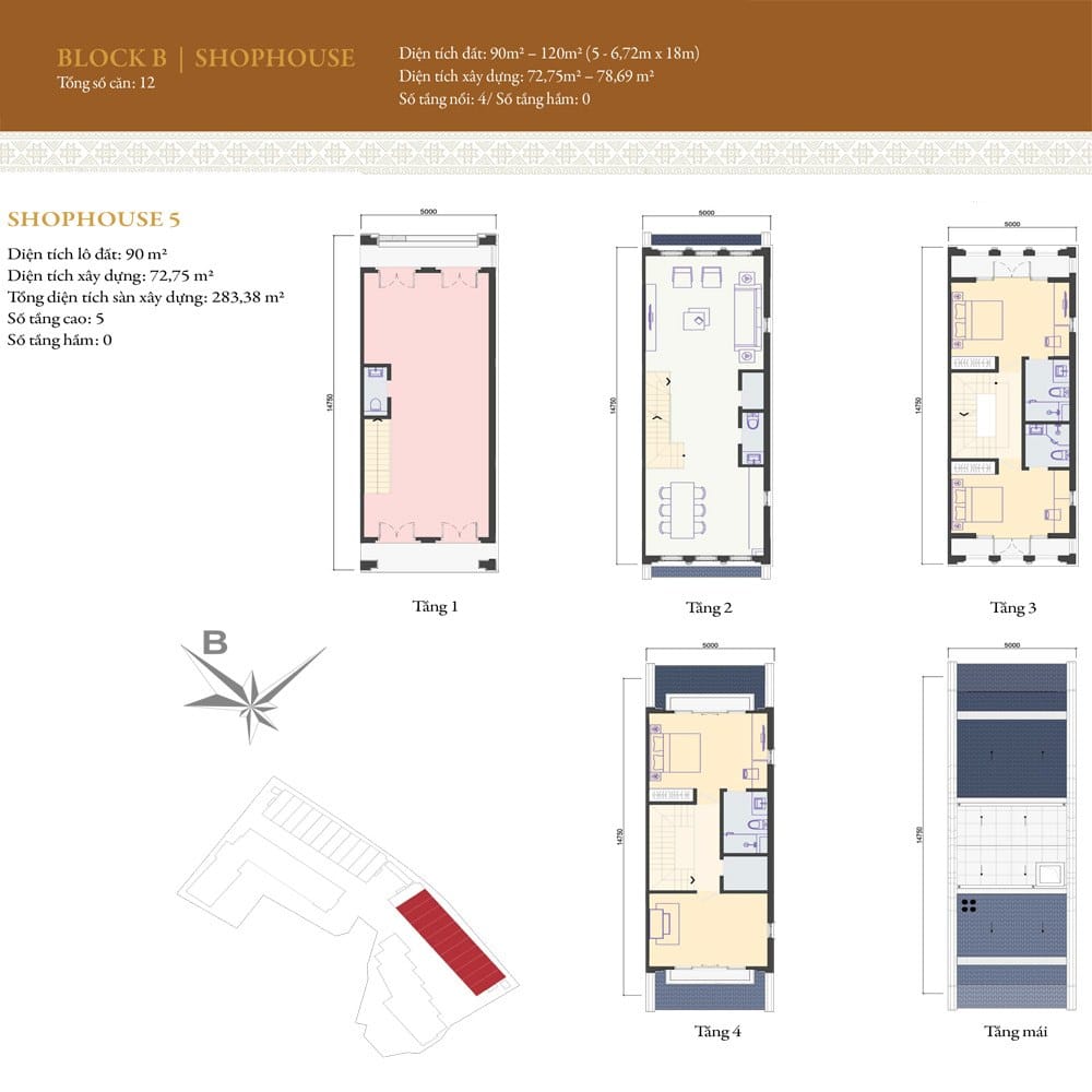 Mặt bằng căn Shophouse mẫu 05 thuộc Block B.