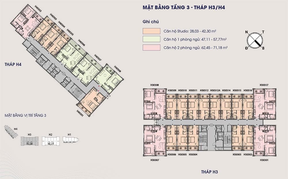 Mặt bằng tầng 3 tòa tháp H3 và H4 dự án Sun Grand City Hillside. Mặt bằng tầng 3 tòa tháp H3 và H4 dự án Sun Grand City Hillside.