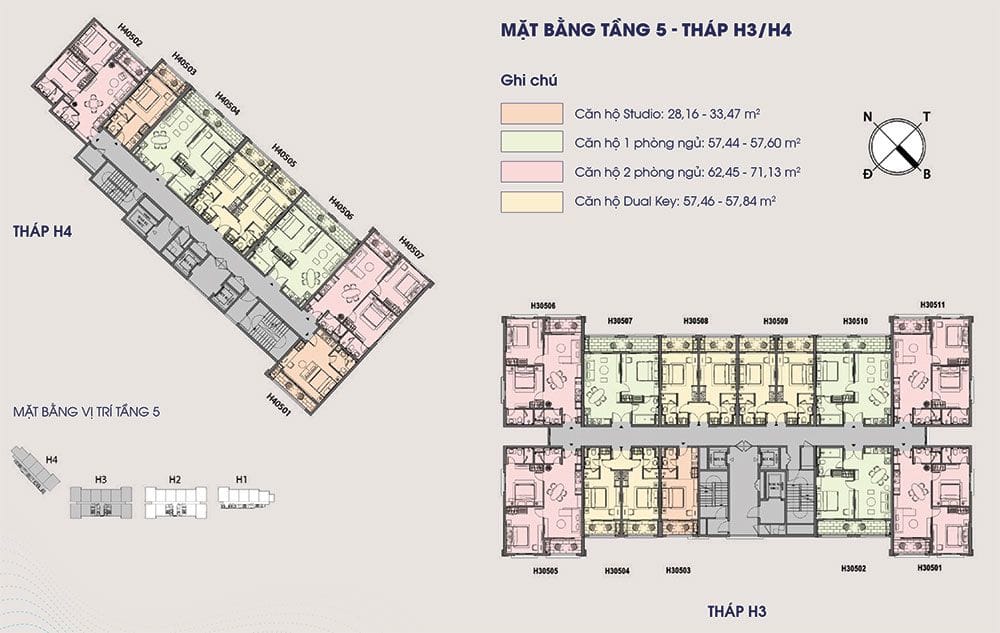 Mặt bằng điển hình tầng 5 tòa tháp H3 và H4. Mặt bằng điển hình tầng 5 tòa tháp H3 và H4.