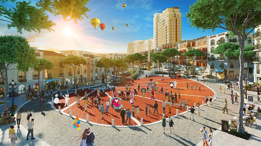 Khu quảng trường trung tâm nhộn nhịp dưới chân căn hộ Hillside . Khu quảng trường trung tâm nhộn nhịp dưới chân căn hộ Hillside .