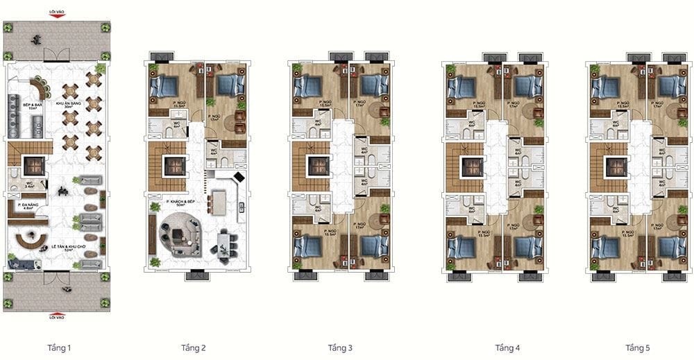 Mặt bằng mẫu thiết kế công năng gợi ý cho loại khách sạn.