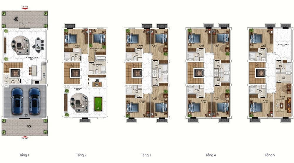 Mặt bằng mẫu thiết kế công năng gợi ý cho loại nhà ở.