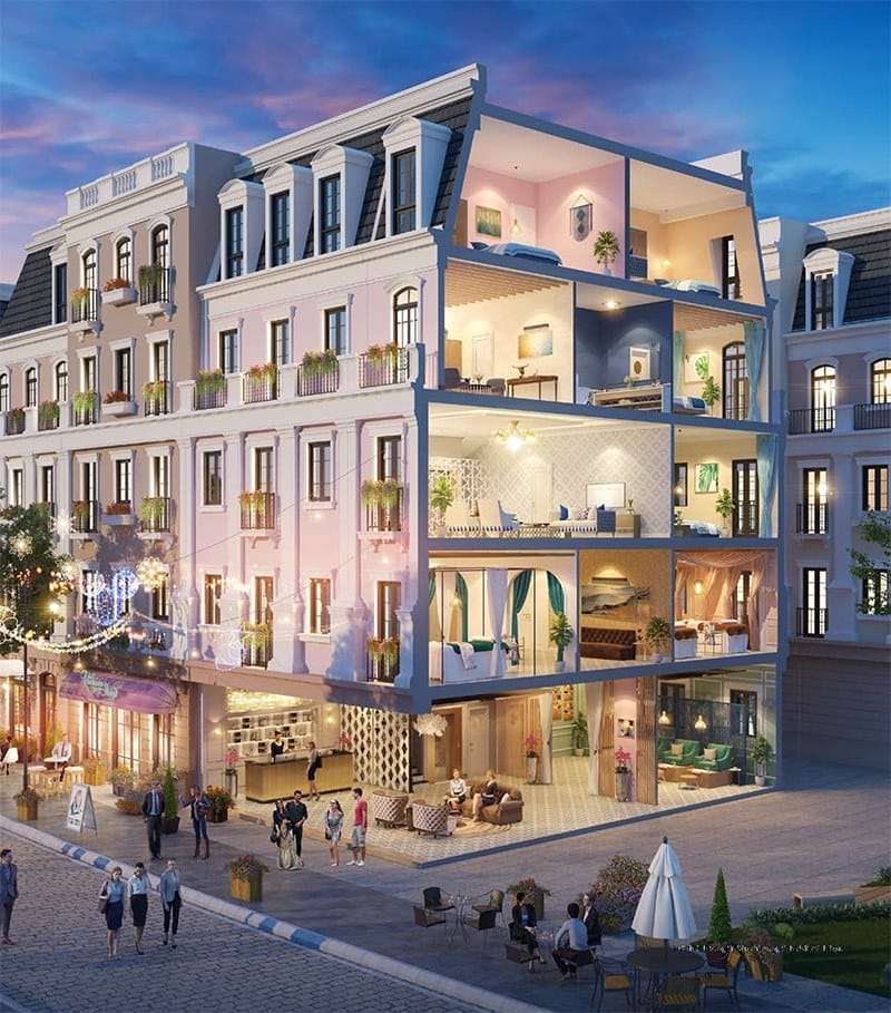 Phối cảnh thiết kế nội thất bên trong của căn Shophouse(Căn Góc).