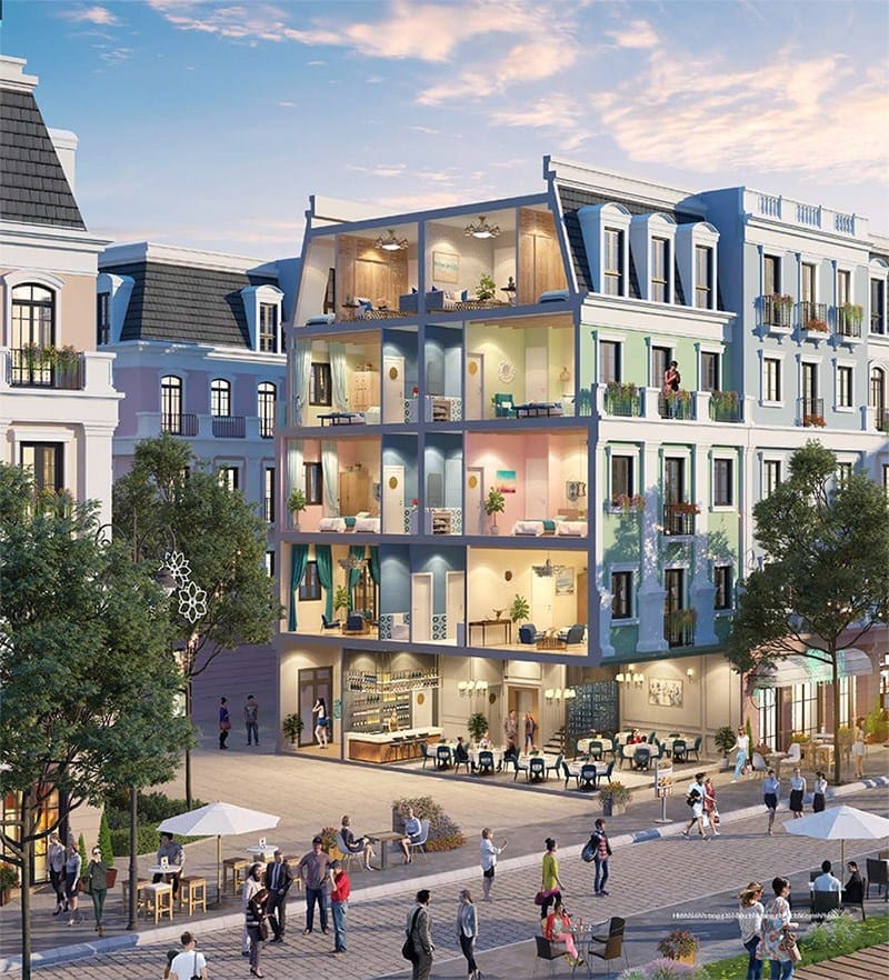 Phối cảnh thiết kế nội thất bên trong của căn Shophouse(căn thường).