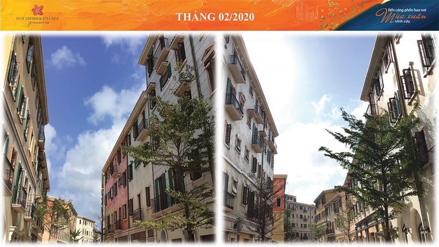 Tiến độ xây dựng Sun Premier Village Primavera Shophouse Địa Trung Hải tháng 02/2020.
