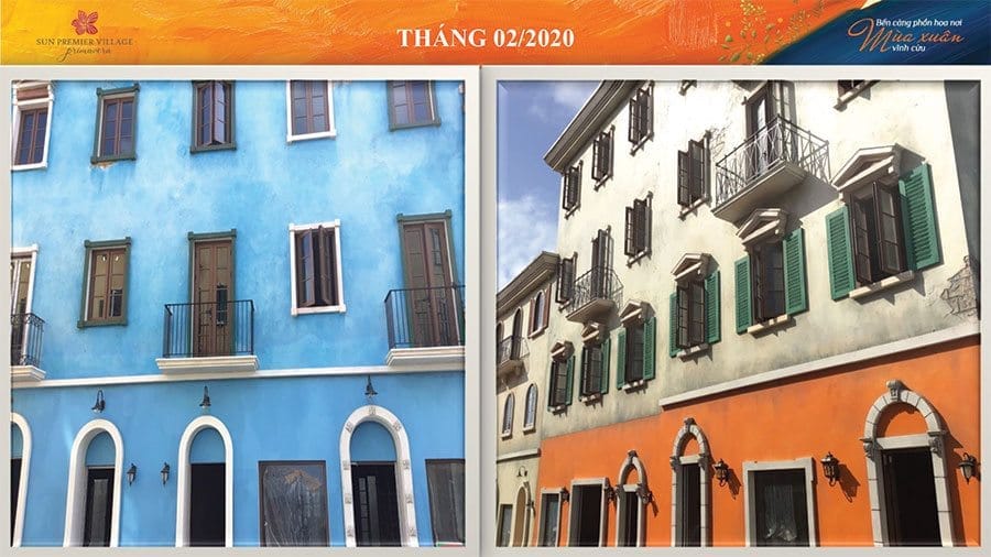 Tiến độ xây dựng Sun Premier Village Primavera Shophouse Địa Trung Hải tháng 02/2020.