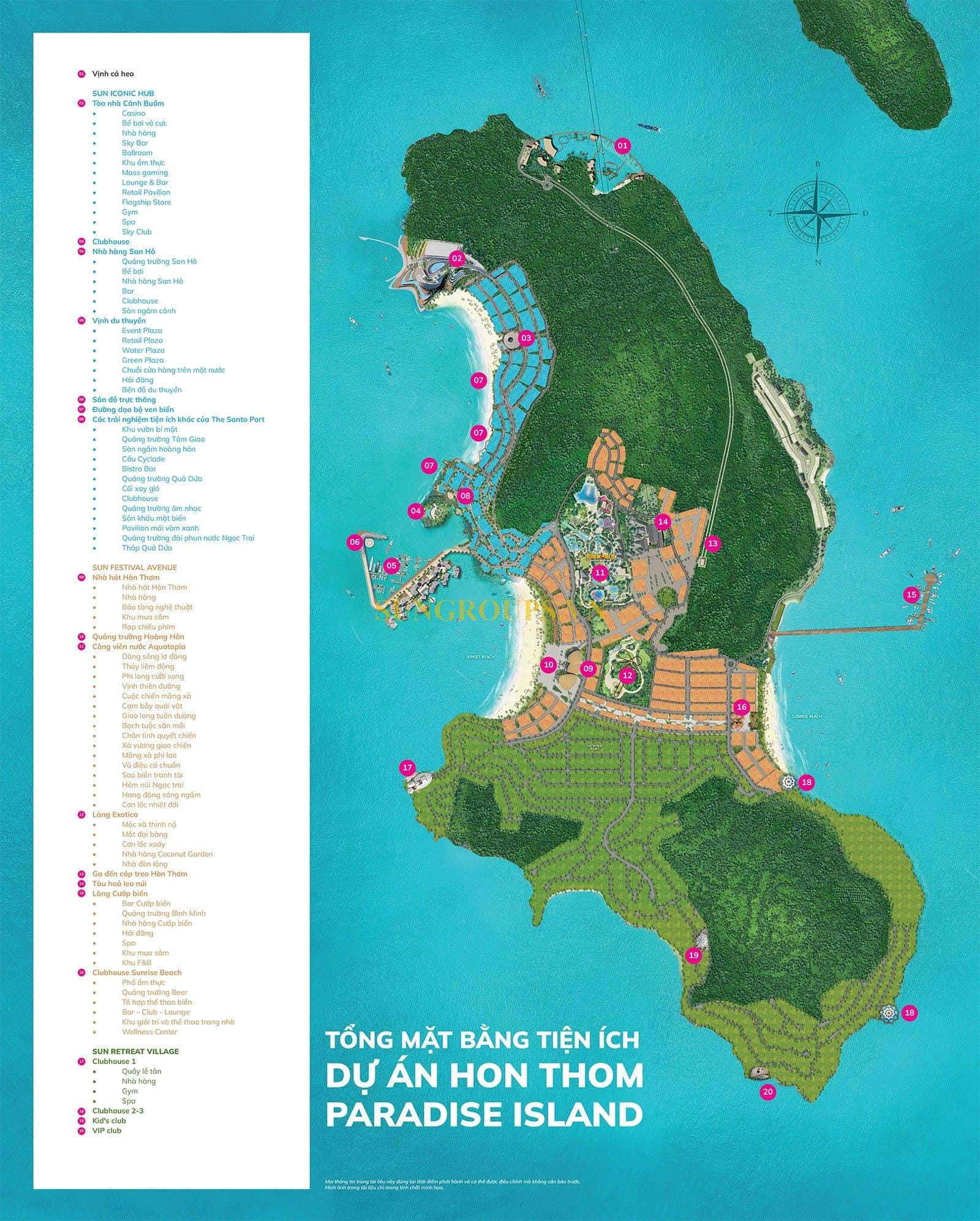 Mặt bằng tiện ích trên đảo Hòn Thơm Paradise Island.