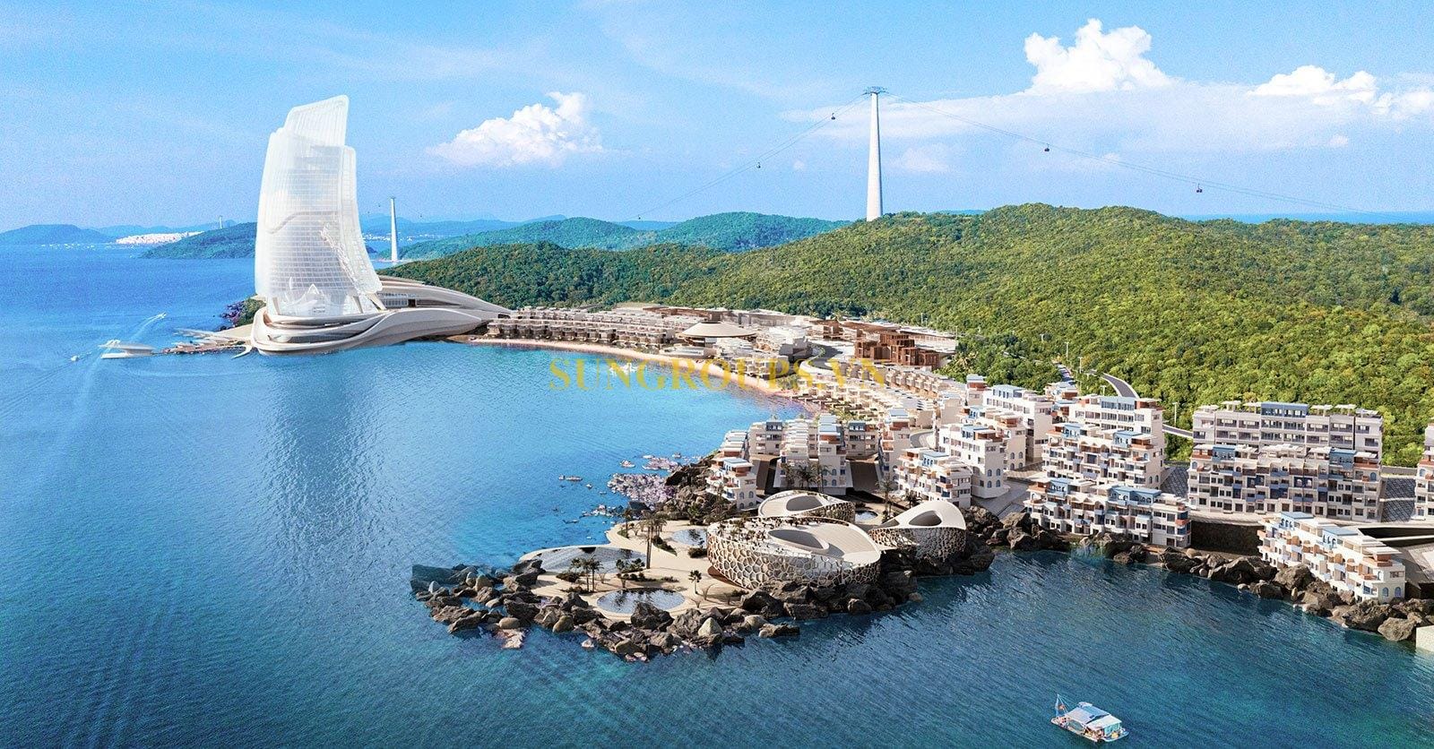 Sun Iconic Hub với điểm nhấn là Tòa Nhà Cánh Buồm và 2 phân khu The Santo Port và The Sailing Bay.