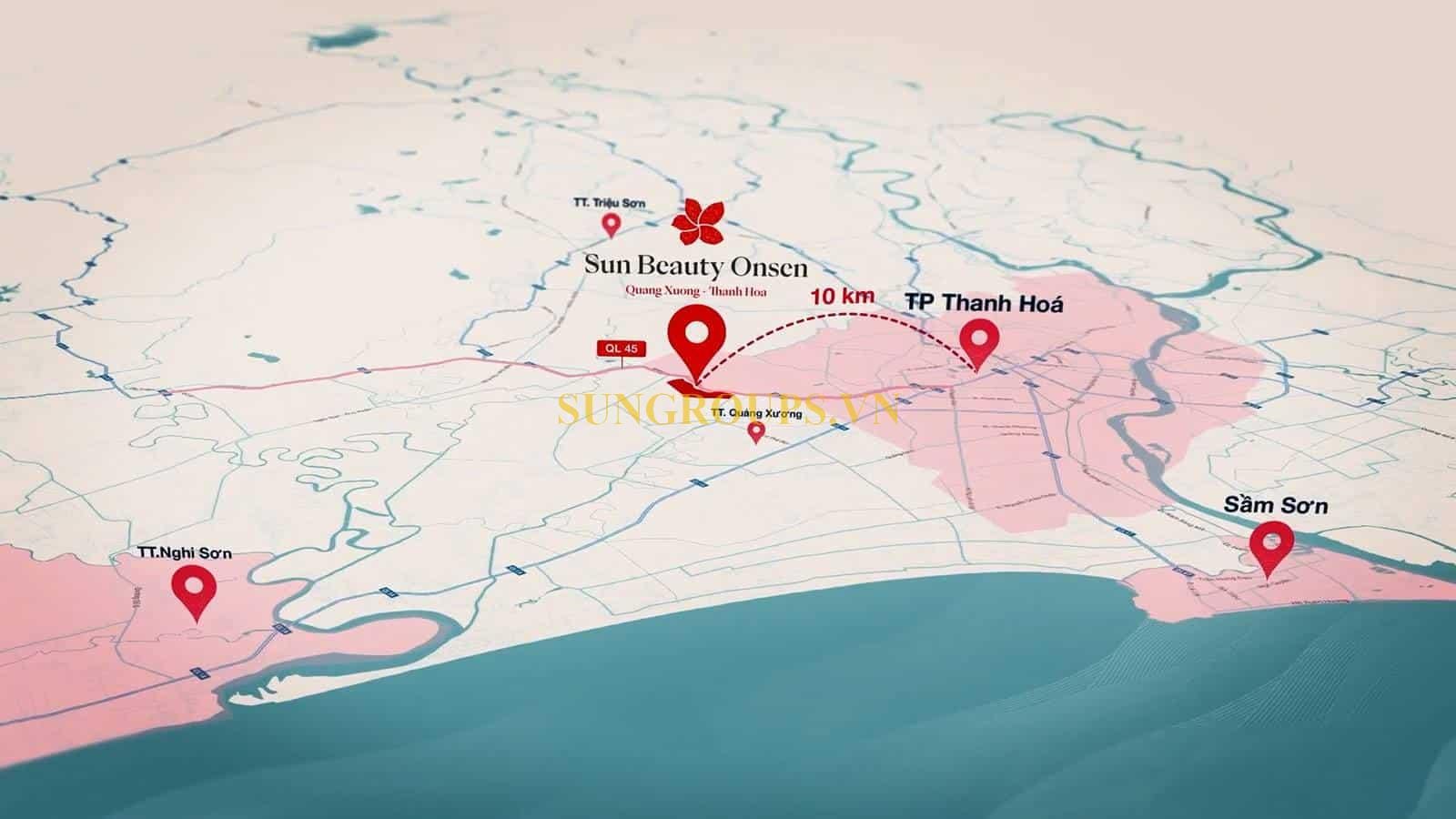 Vị trí Sun Beauty Onsen Village tại Quảng Sương, Thanh Hóa.