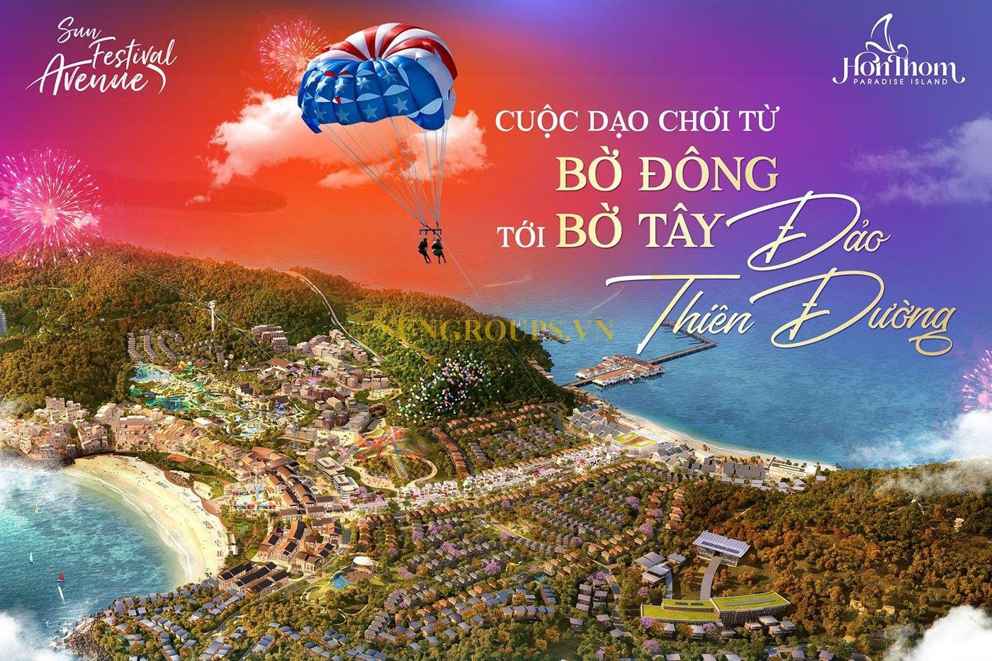 Sun Festival Avenue là trục kết nối chính 2 bờ Đông và bờ Tây trên đảo Hòn Thơm.