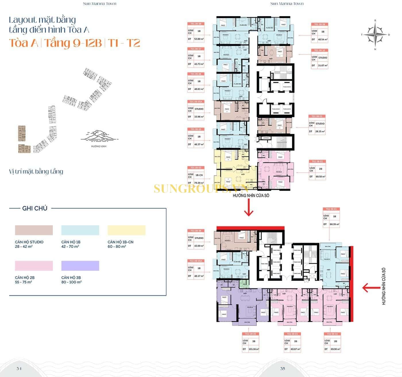 Mặt bằng tầng điển hình tòa A, từ tầng 9 đến tầng 12B, T1 và T2. Mặt bằng tầng điển hình tòa A, từ tầng 9 đến tầng 12B, T1 và T2.