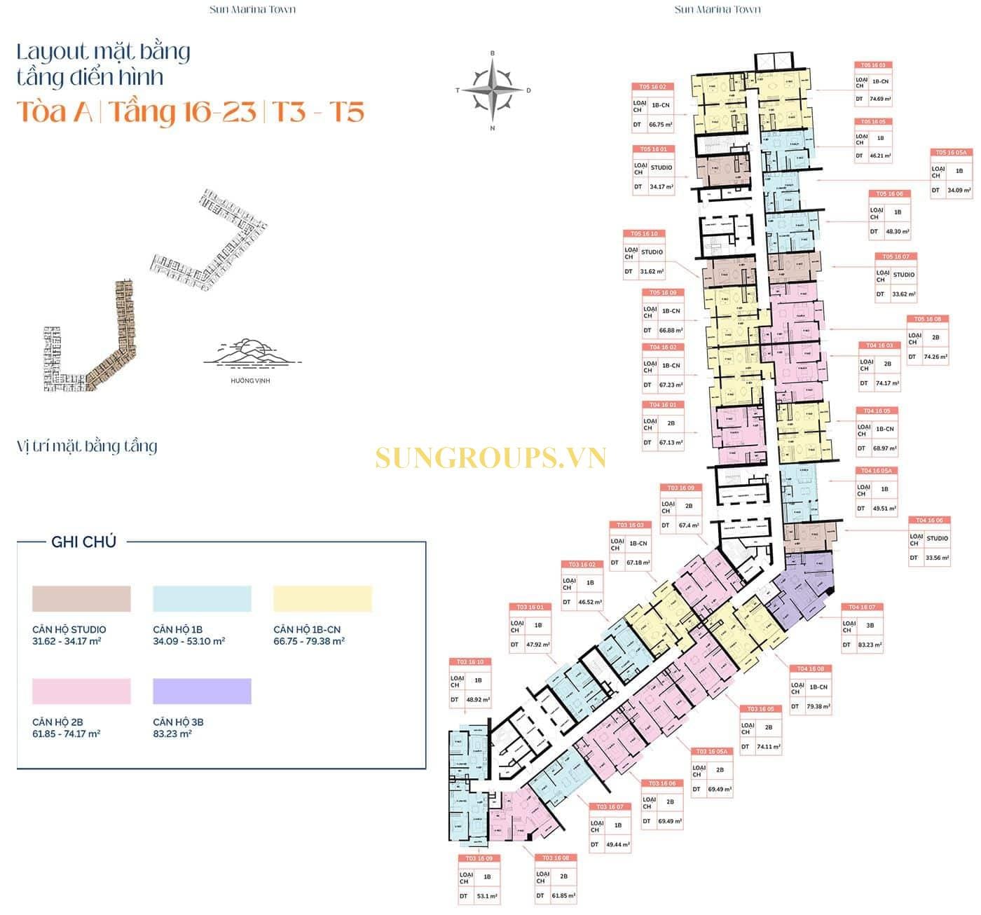 Mặt bằng tầng điển hình tòa A, từ tầng 16 đến tầng 23, T3 và T5. Mặt bằng tầng điển hình tòa A, từ tầng 16 đến tầng 23, T3 và T5.