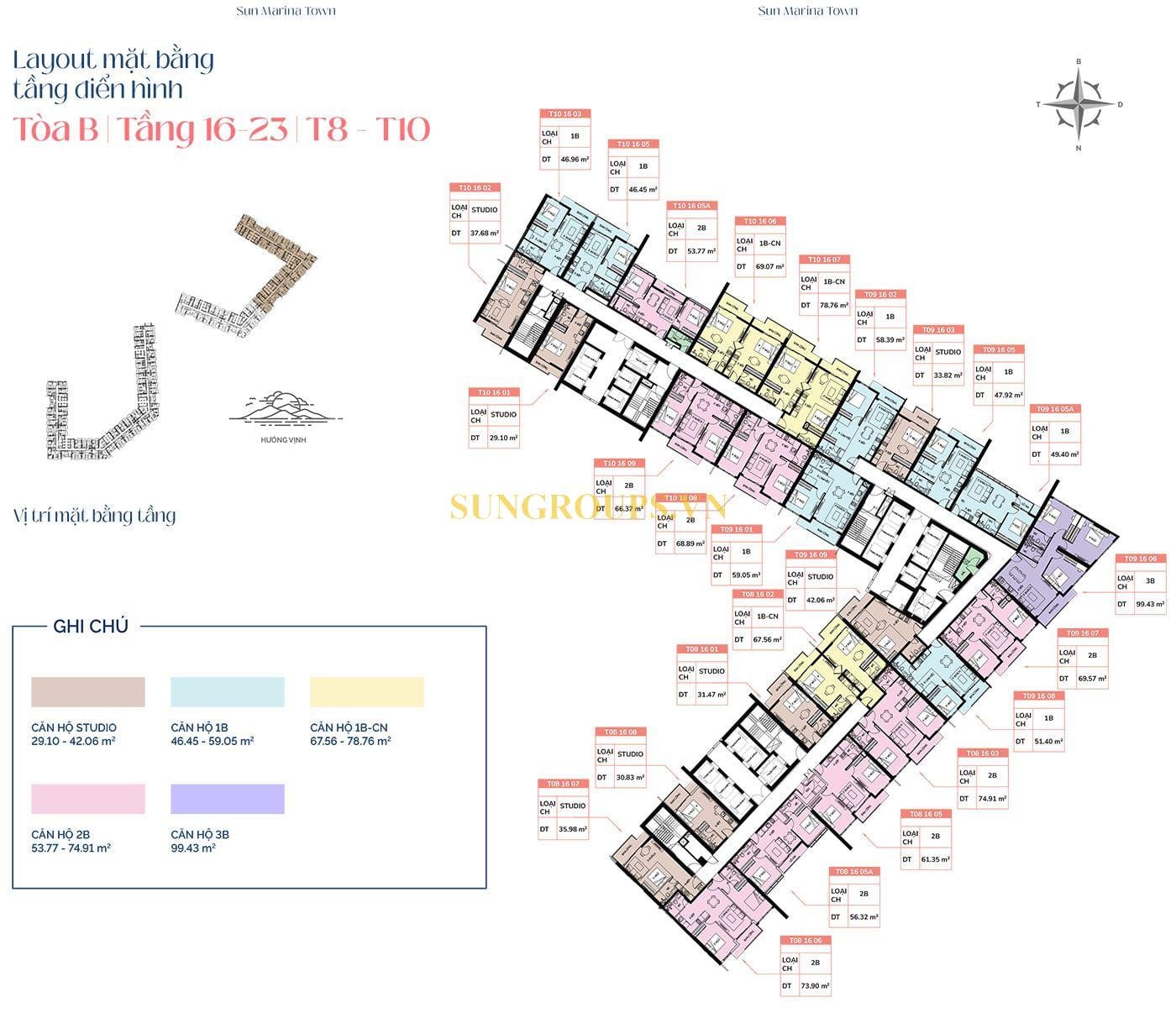 Mặt bằng tầng điển hình tòa B, từ tầng 16 đến tầng 23, T8 và T10. Mặt bằng tầng điển hình tòa B, từ tầng 16 đến tầng 23, T8 và T10.