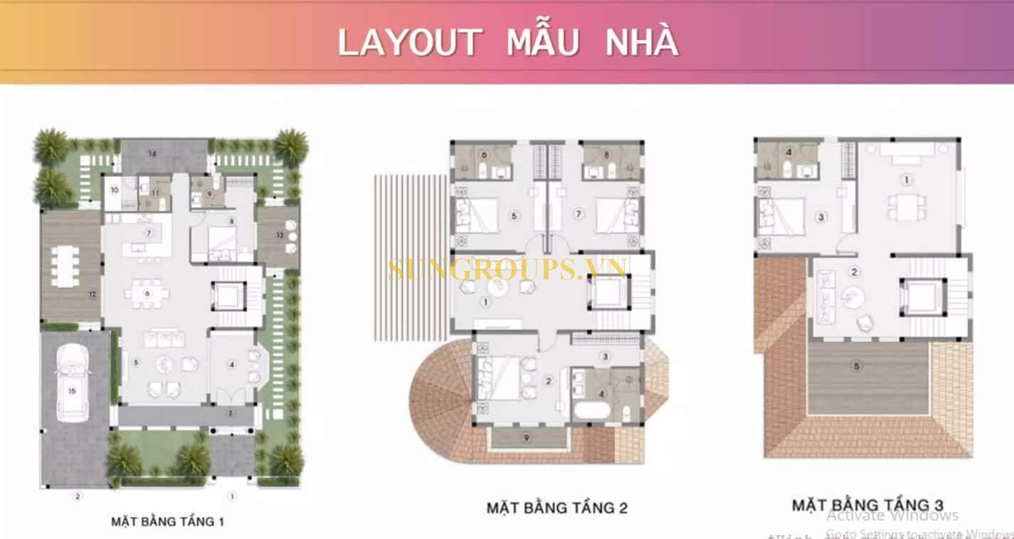 Mặt bằng biệt thự đơn lập Sun Riverside Village.