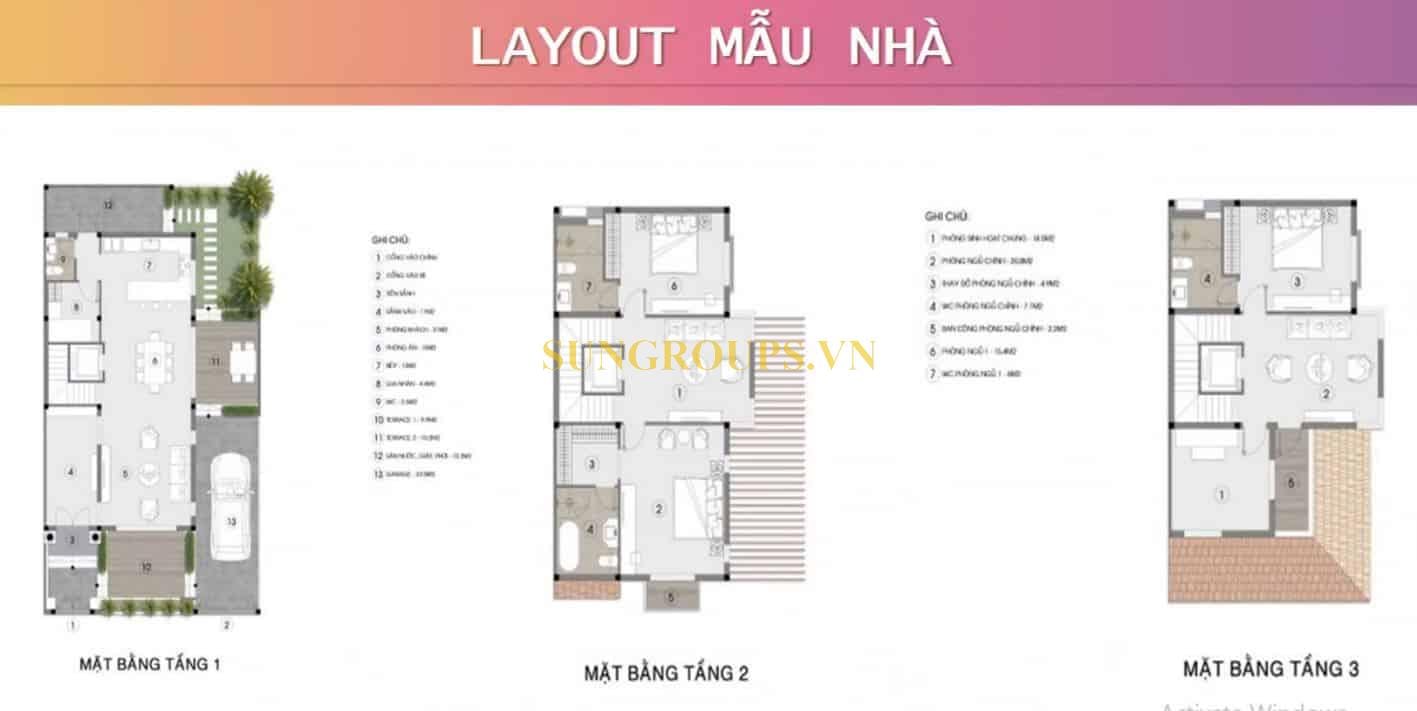 Mặt bằng biệt thự song lập Sun Riverside Village.