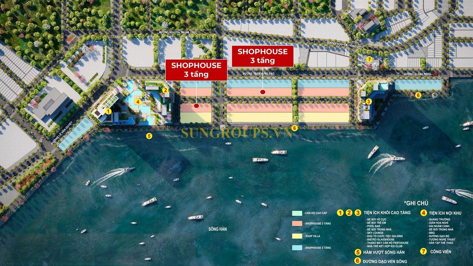 Mặt bằng vị trí Shophouse 3 tầng dự án Sun Symphony Residence.