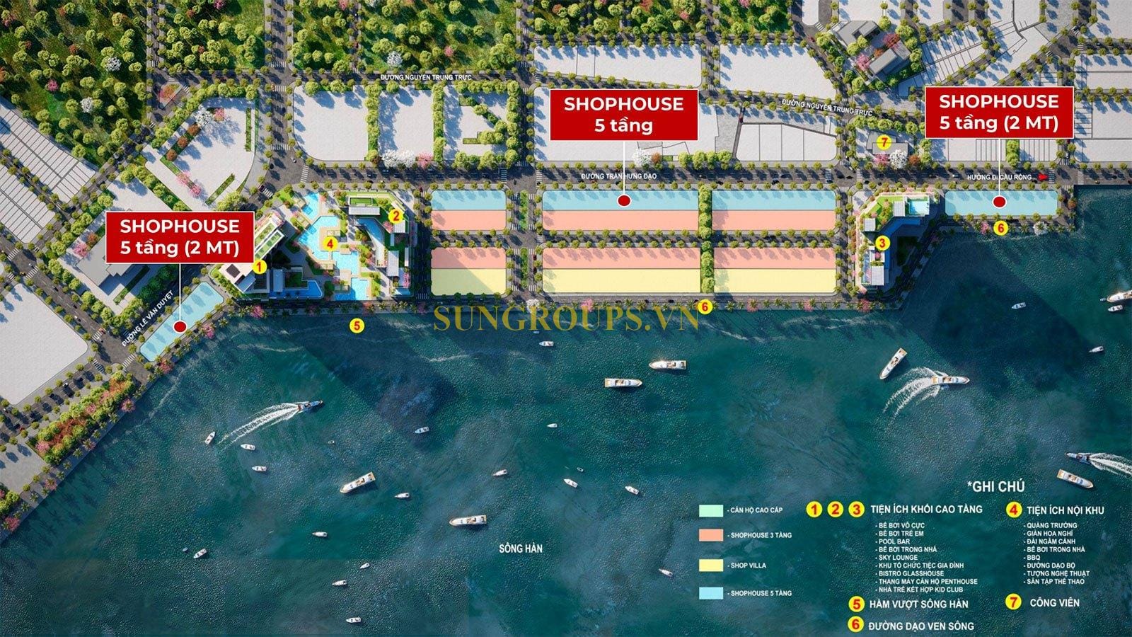 Mặt bằng vị trí Shophouse 5 tầng dự án Sun Symphony Residence Đà Nẵng.