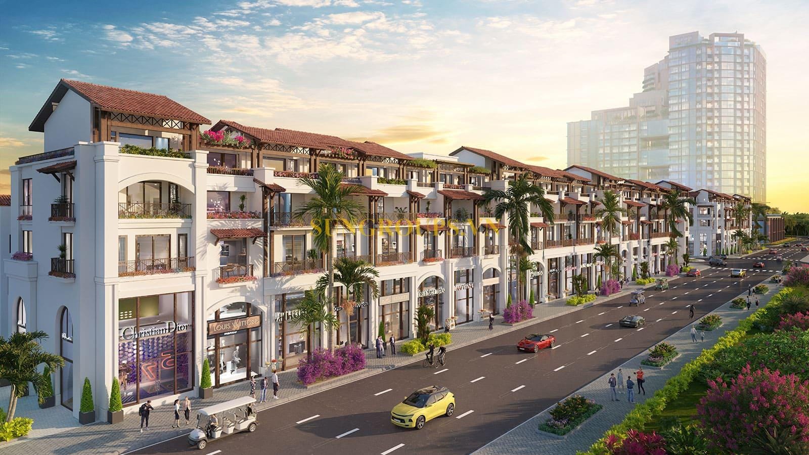 Shophouse 5 tầng Sun Symphony Residence thiết kế đẹp mắt phục vụ nhu cầu kinh doanh thương mại.