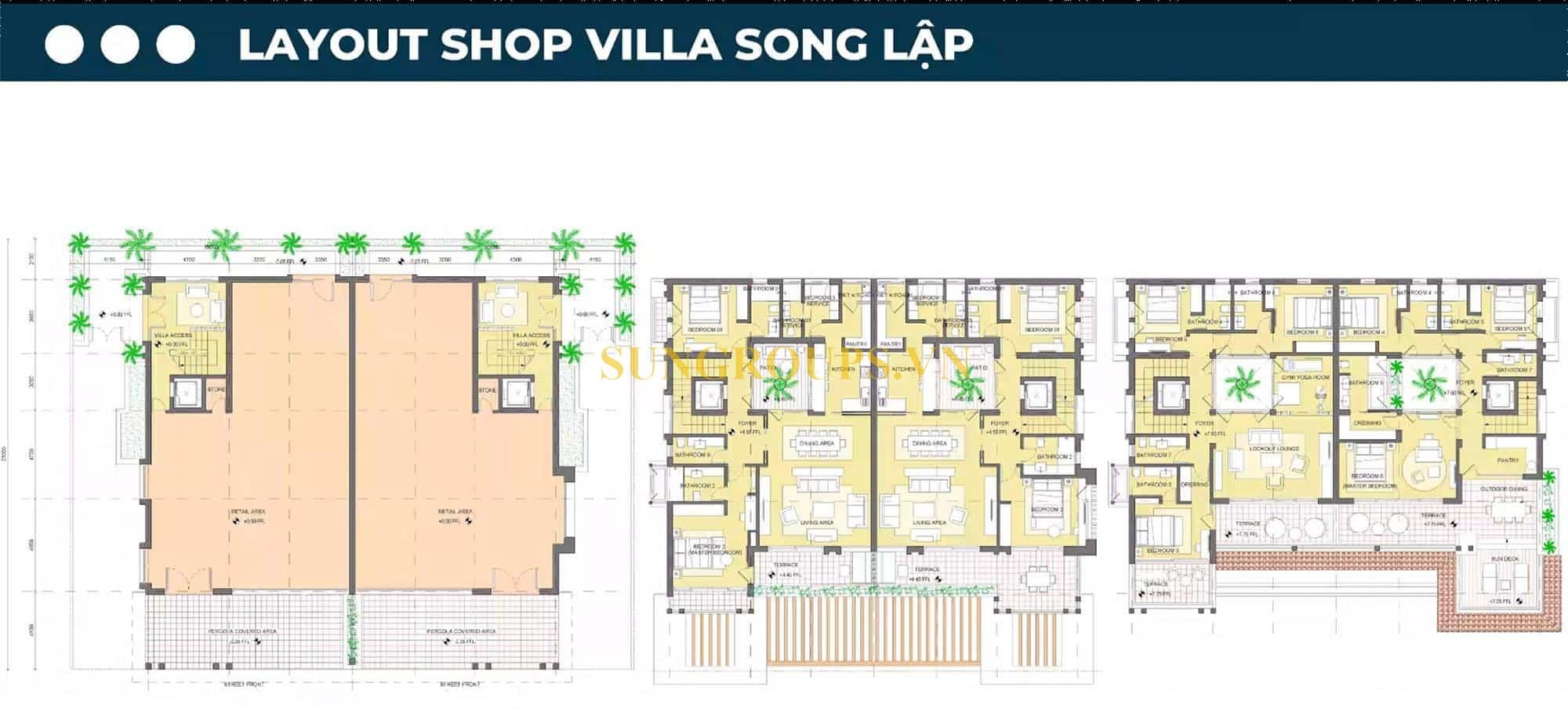 Layout thiết kế biệt thự song lập dự án Sun Symphony Residence Đà Nẵng.