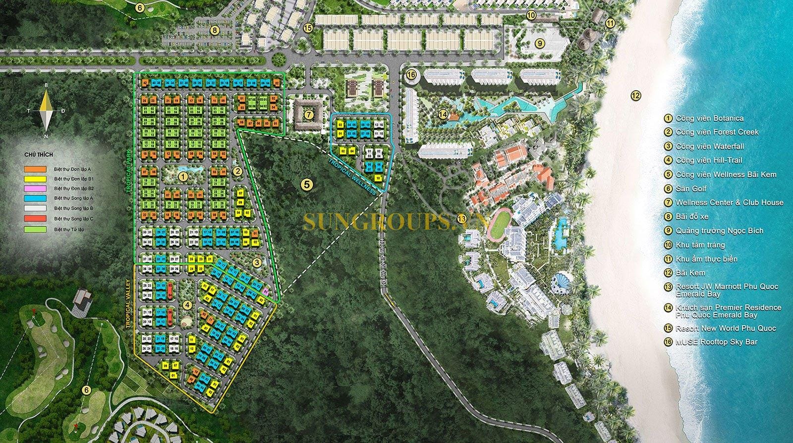 Mặt bằng dự án Sun Tropical Village Nam Phú Quốc.