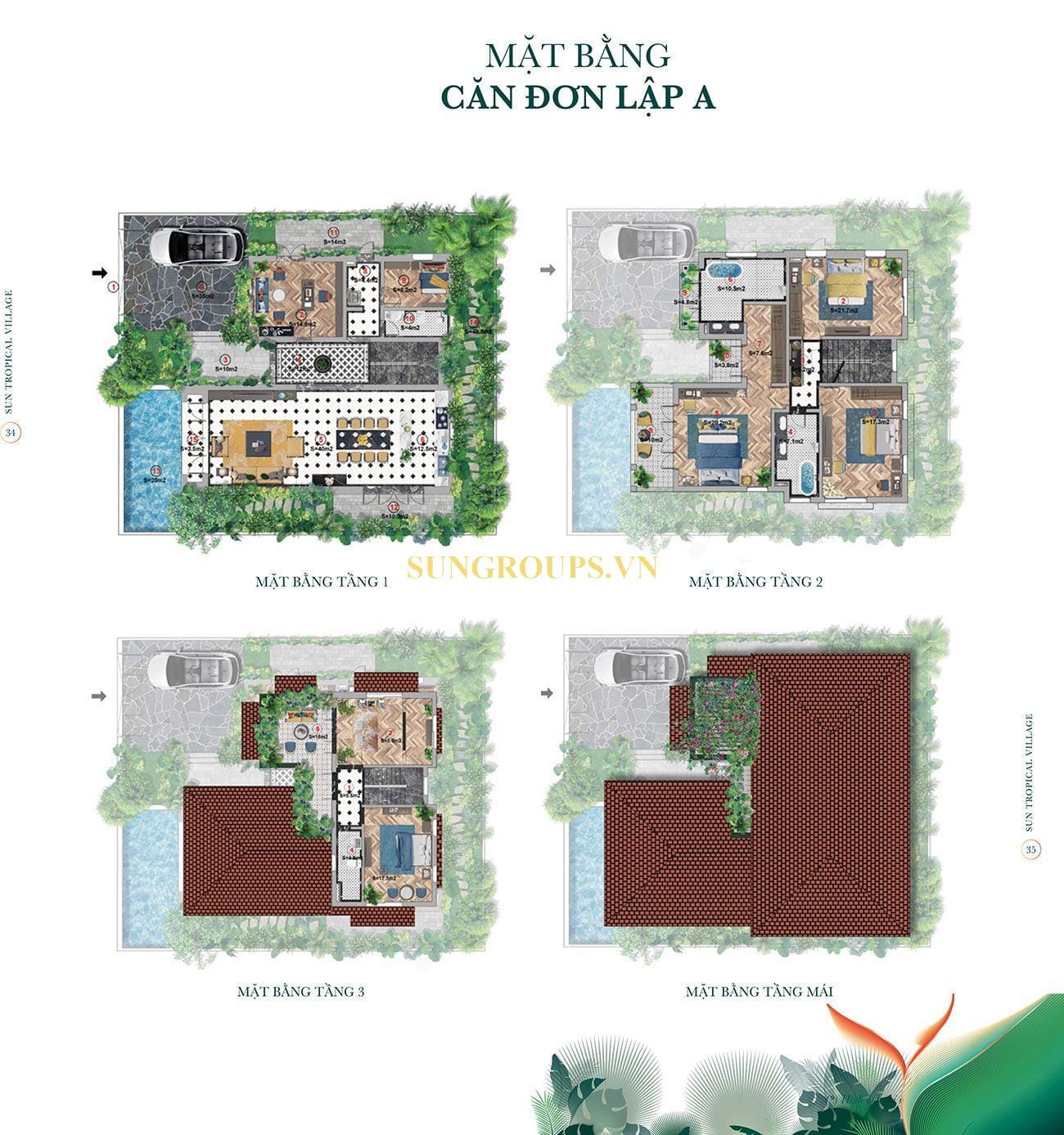 Mặt bằng mẫu biệt thự đơn lập - Loại A.