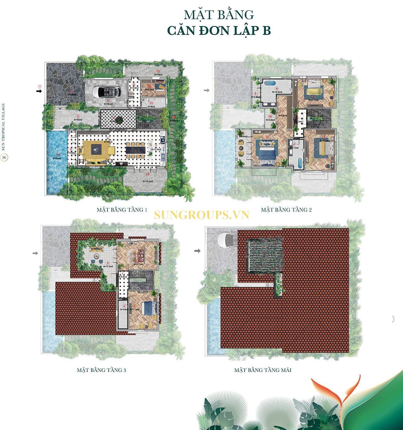 Mặt bằng mẫu biệt thự đơn lập - Loại B.