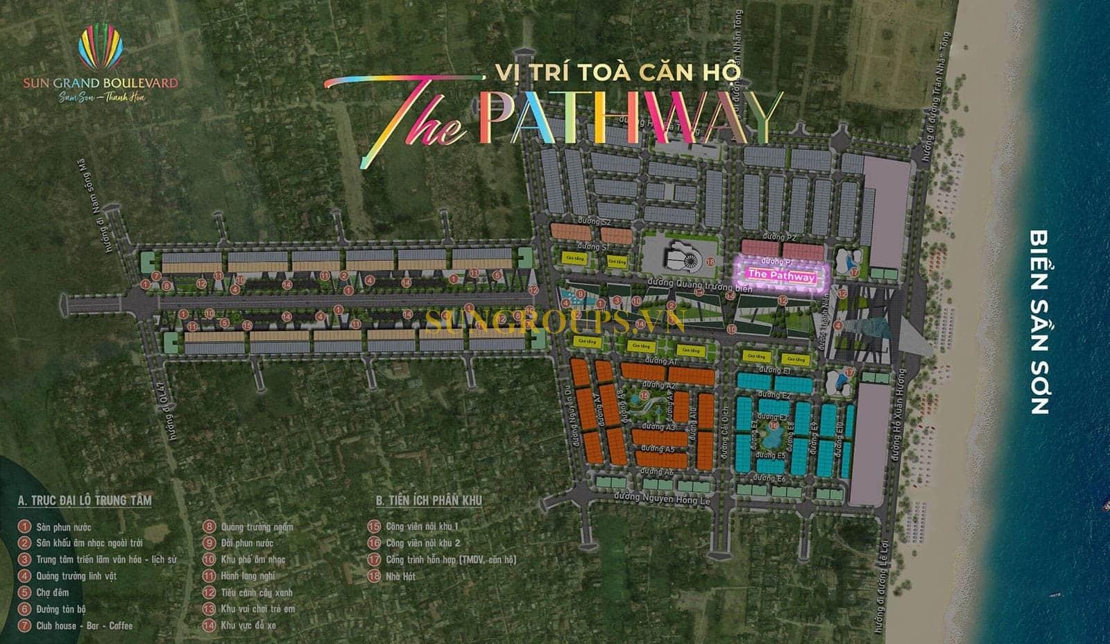 The Pathway Sầm Sơn 13 Vị trí tòa căn hộ The Pathway nằm trên truc đường Hồ Xuân Hương, Trung Sơn, TP Sầm Sơn, Thanh Hoá.