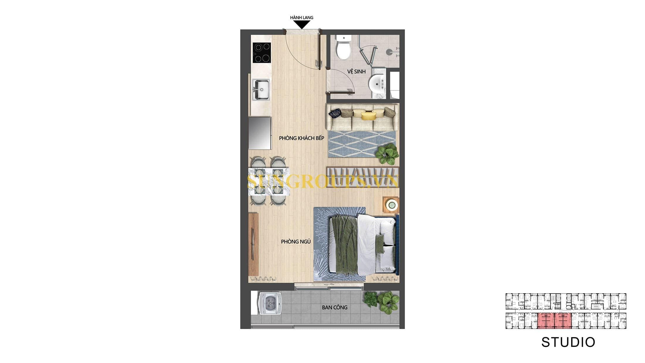 The Pathway Sầm Sơn 16 Layout thiết kế điển hình Căn hộ Studio tại dự án The Pathway.